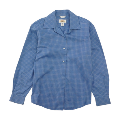 Blue Petite Check Button Down