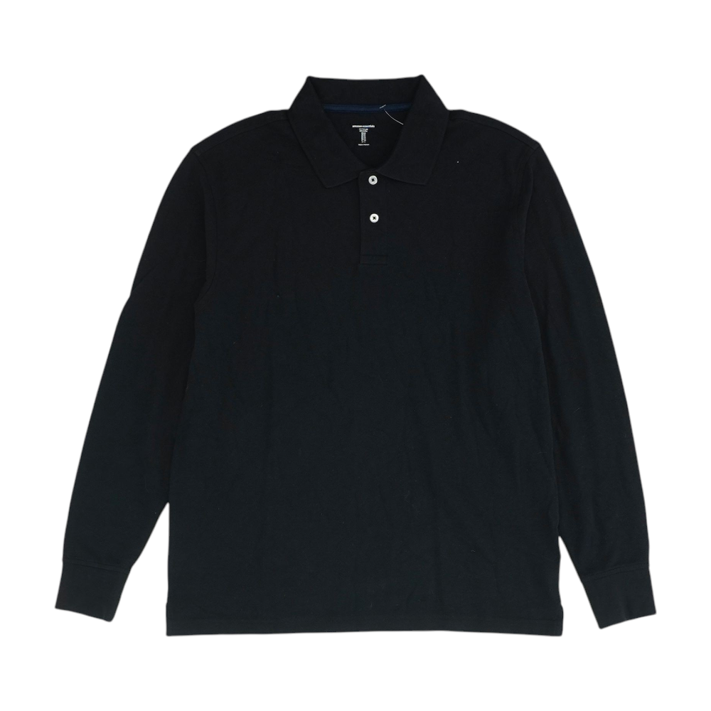Black Solid Long Sleeve Polo