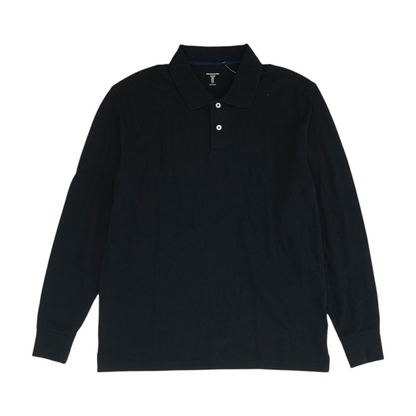 Black Solid Long Sleeve Polo