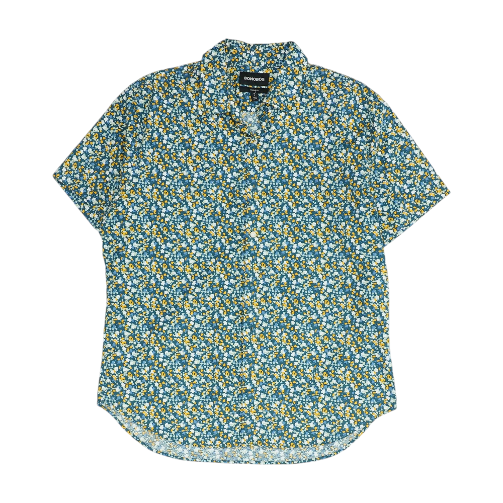 Teal Floral Short Sleeve Button Down