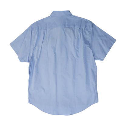 Blue Solid Short Sleeve Button Down