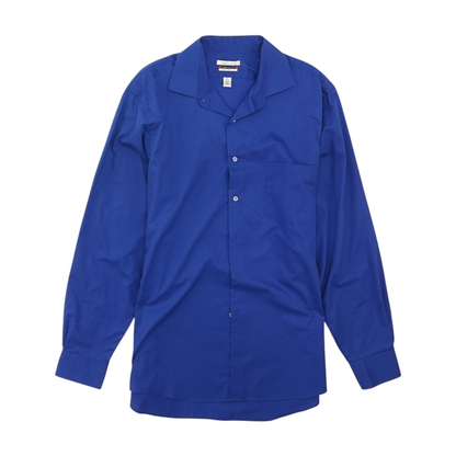 Blue Solid Long Sleeve Button Down