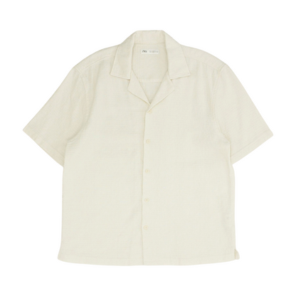 Ivory Solid Short Sleeve Button Down