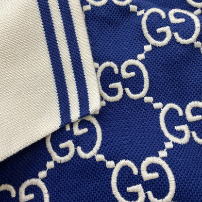 Navy GG Monogram Jacquard Polo Shirt