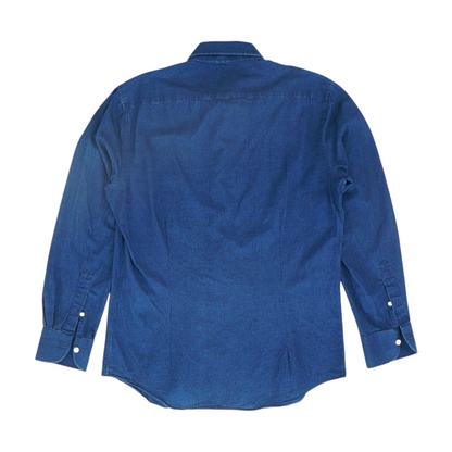 Blue Solid Long Sleeve Button Down