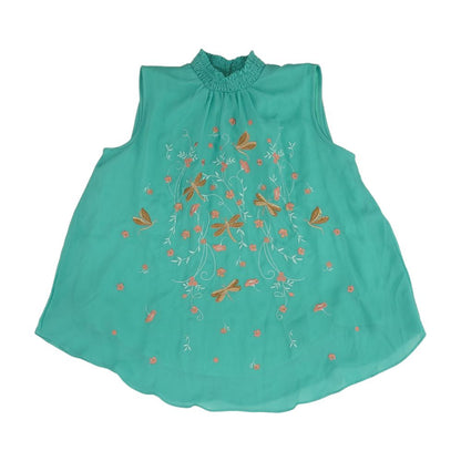 Green Embroidery Detail Sleeveless Blouse