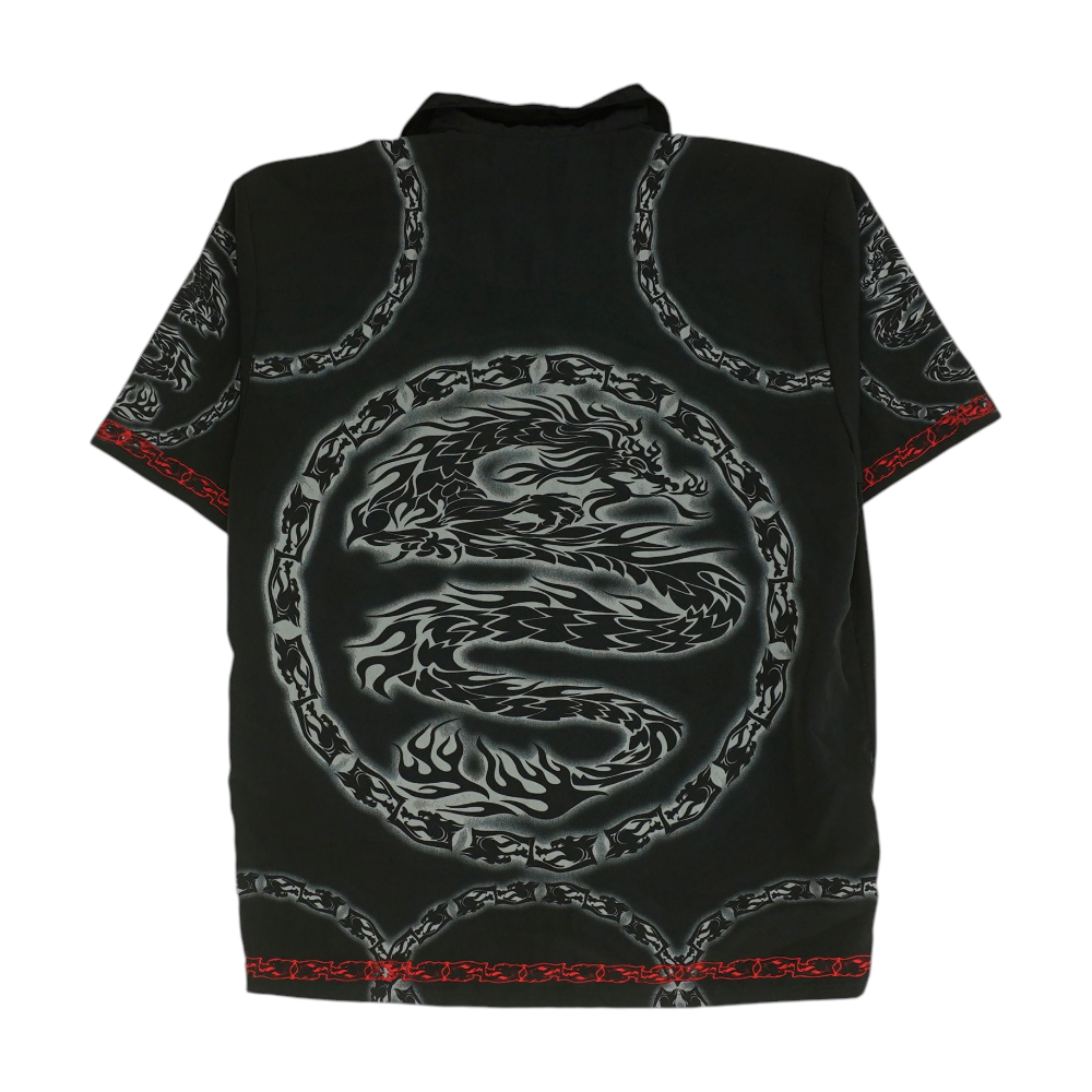 Black Graphic Short Sleeve Button Down