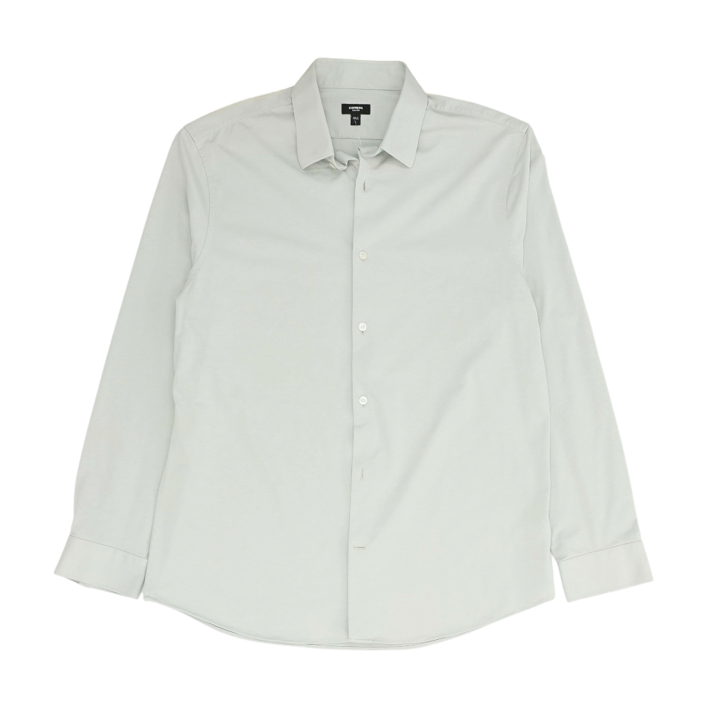 Gray Solid Long Sleeve Button Down