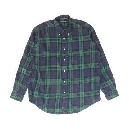Green Plaid Long Sleeve Button Down