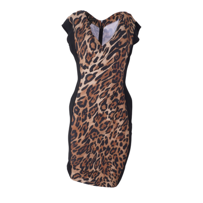 Brown Animal Print Midi Dress