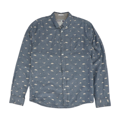 Blue Graphic Long Sleeve Button Down