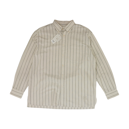 Beige Striped Long Sleeve Button Down