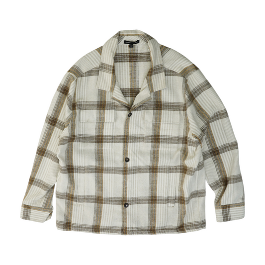Beige Plaid Flannel Button Down