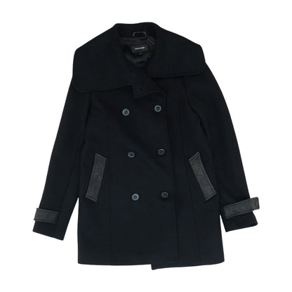 Black Solid Peacoat Coat