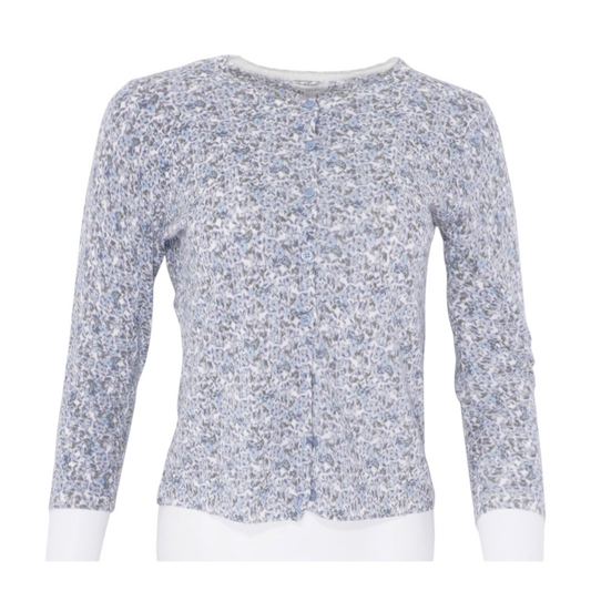 Garnet Hill Blue Floral Cardigan Sweater – Image 1