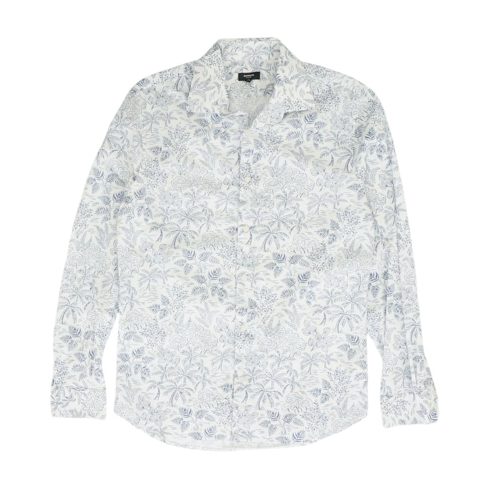 White Print Long Sleeve Button Down