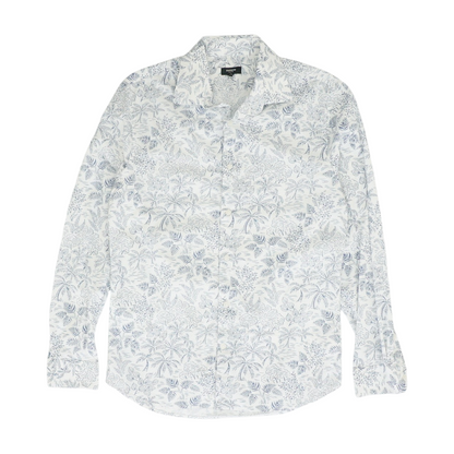White Print Long Sleeve Button Down