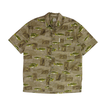 Green Print Short Sleeve Button Down