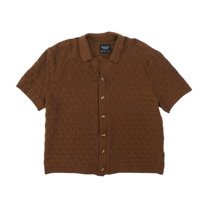 Brown Solid Short Sleeve Button Down