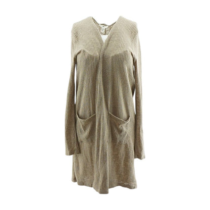 Beige Solid Cardigan Sweater