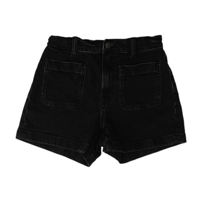 Black Solid Denim Shorts