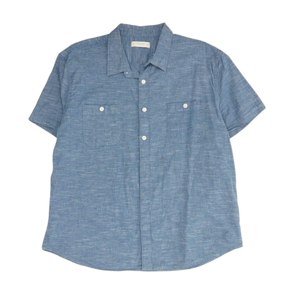 Blue Solid Short Sleeve Button Down