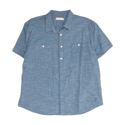 Blue Solid Short Sleeve Button Down