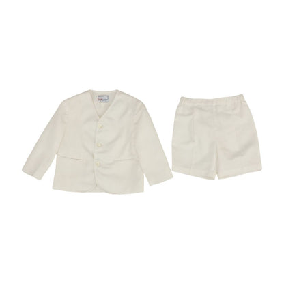 Vintage White Solid Blazer and Short Set