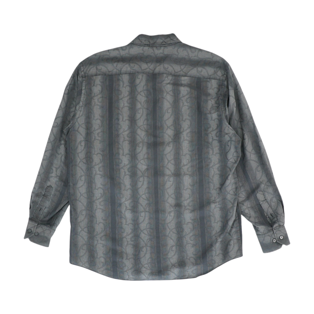 Gray Print Long Sleeve Button Down