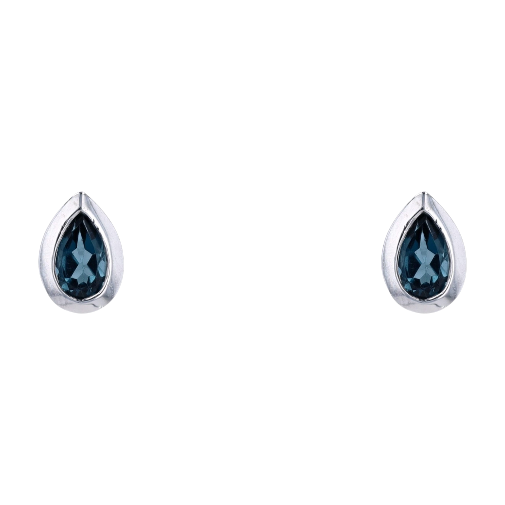 3/8 ctw 10K White Gold Blue Topaz Stud Earrings – Image 1