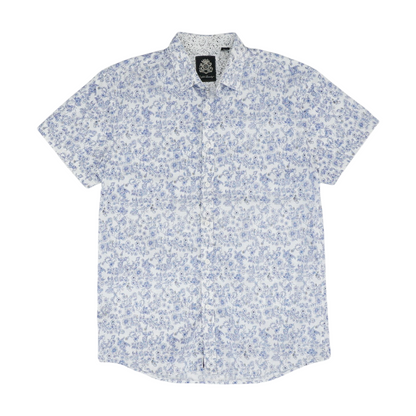 Blue Floral Short Sleeve Button Down