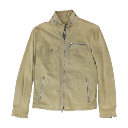 Beige Solid Goat Suede Jacket