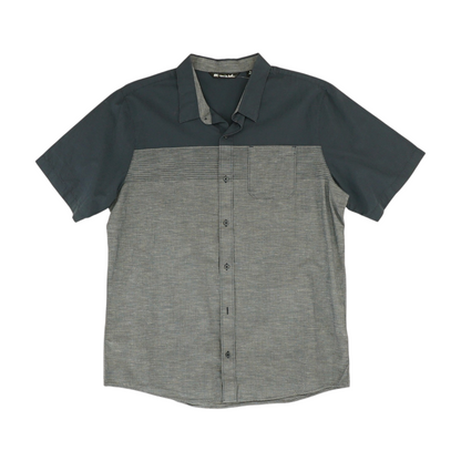 Navy Color Block Short Sleeve Button Down