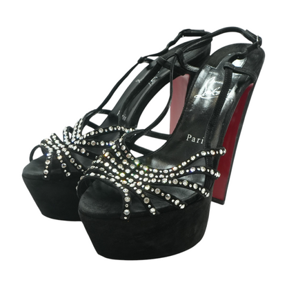Black Suede and Crystals Alta 160mm Platform Sandals