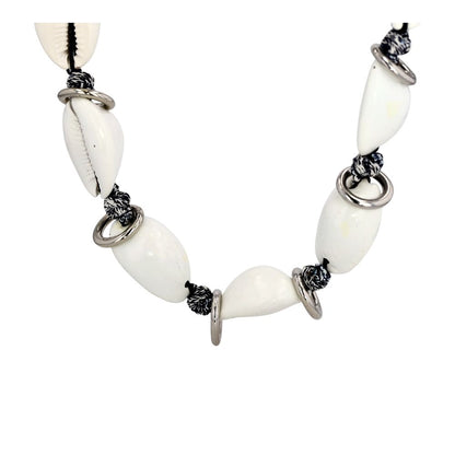 Bianco White Shells On Gray Cord Necklace