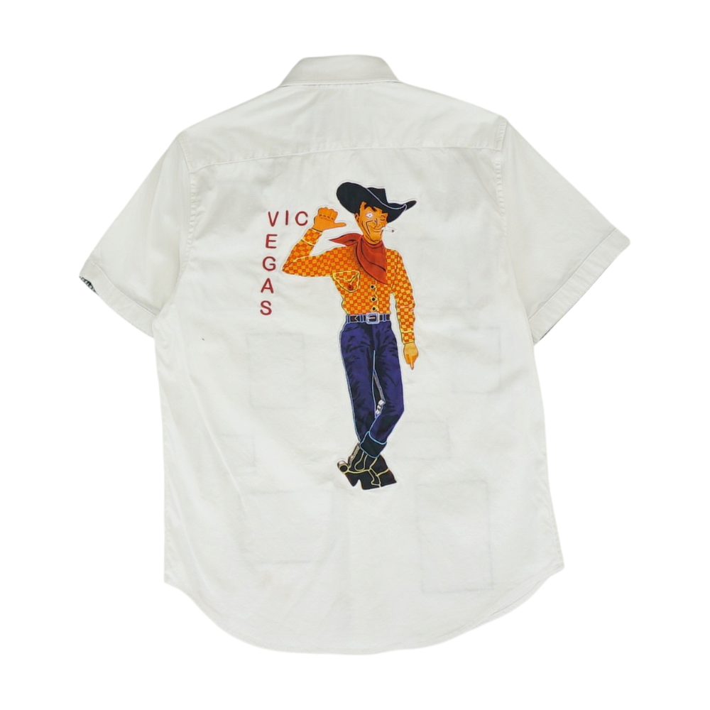White Graphic Short Sleeve Button Down