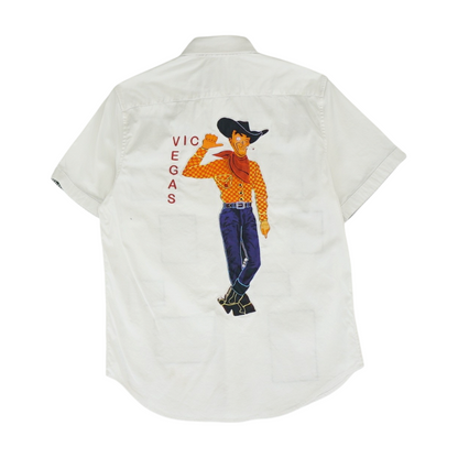 White Graphic Short Sleeve Button Down