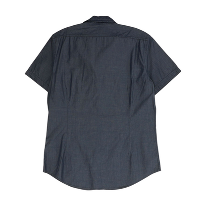 Blue Solid Short Sleeve Button Down