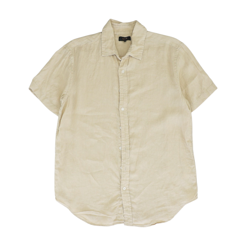 Beige Solid Short Sleeve Button Down