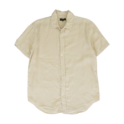 Beige Solid Short Sleeve Button Down