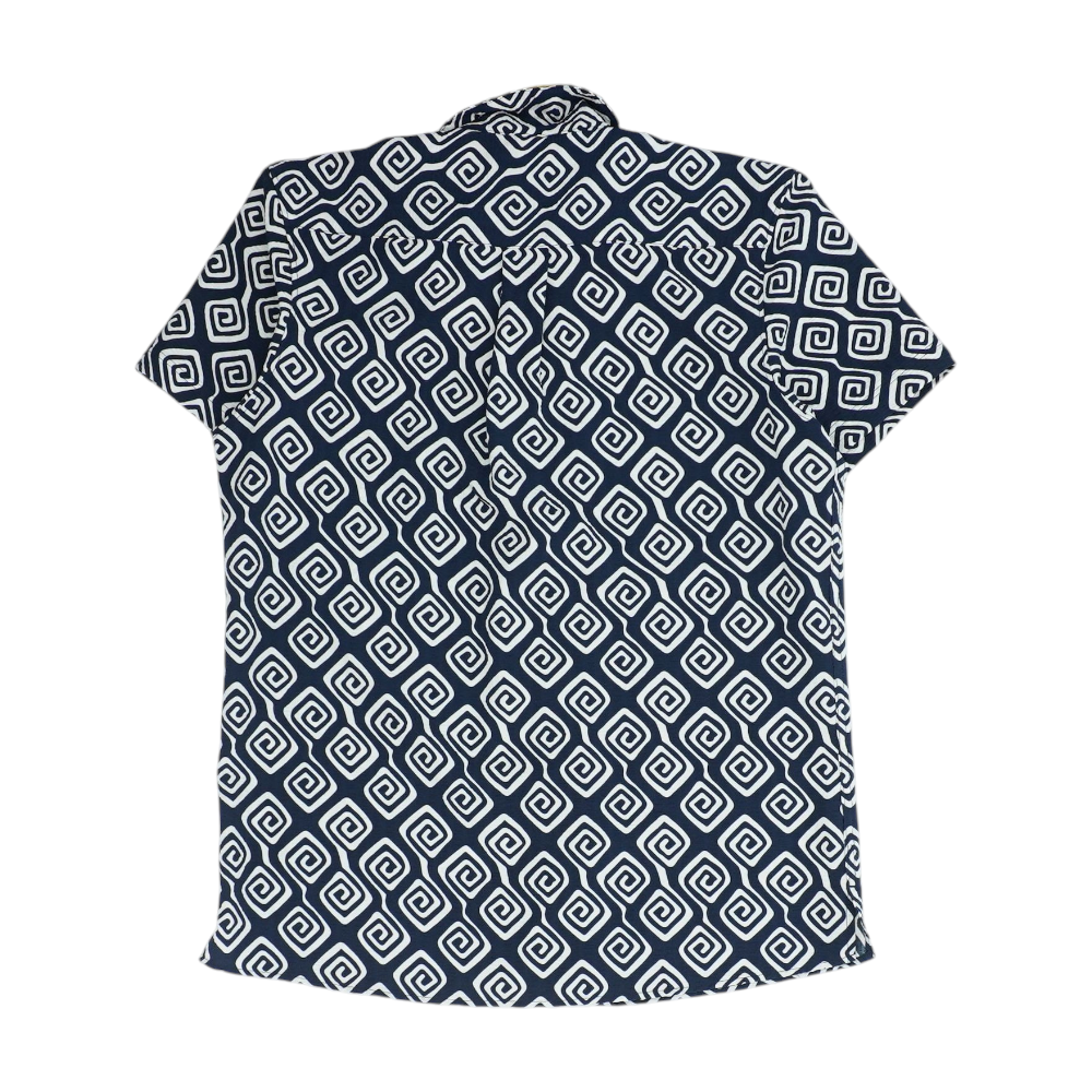 Navy Abstract Short Sleeve Button Down