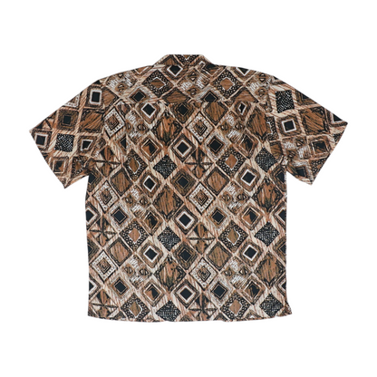 Brown Geometric Short Sleeve Button Down