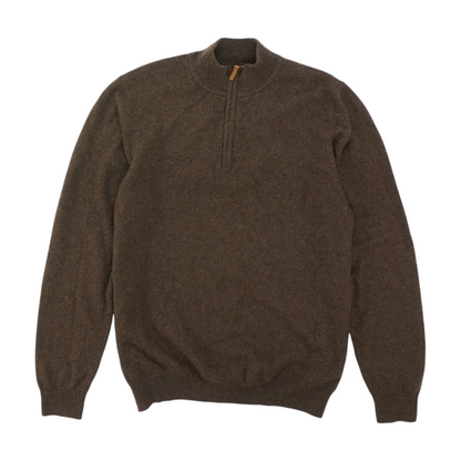 Brown Solid 1/4 Zip Sweater