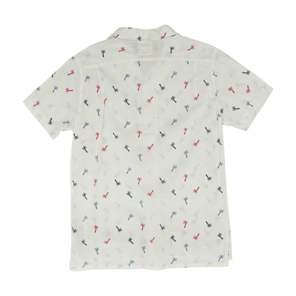 White Tropical Short Sleeve Button Down