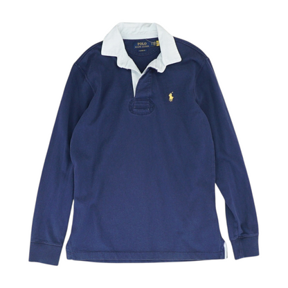 Blue Solid Long Sleeve Polo