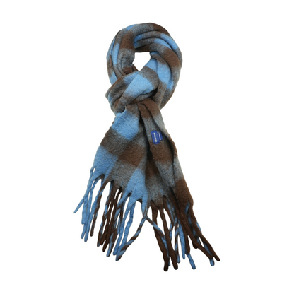 Blue Plaid 100% Polyester Scarf