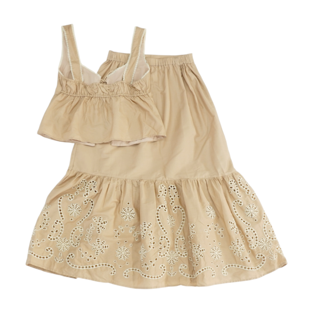 Beige Solid Skirt Set