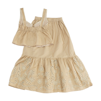 Beige Solid Skirt Set