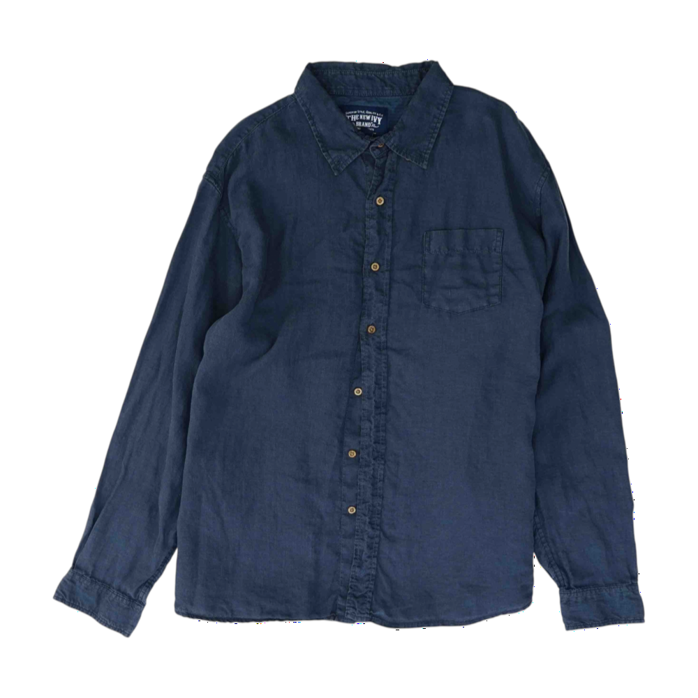 Blue Solid Flannel Button Down