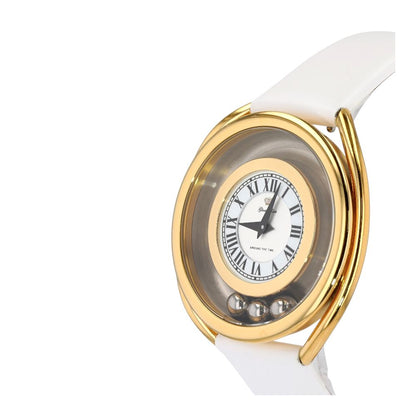Gold-Tone Around The Time Stainless Steel Watch W/ White Leather Band